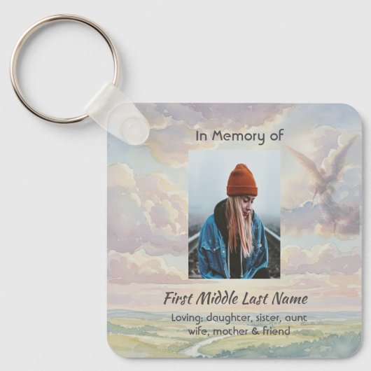 Christian Memorial Keepsake Angel Sky Clouds Sleutelhanger (Voorkant)