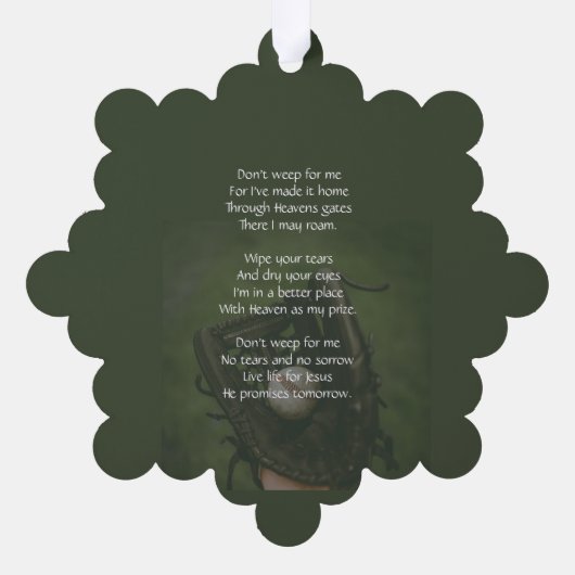 Christian Memorial Keepsake Baseball Game Player Ornament Kaart (Achterkant)