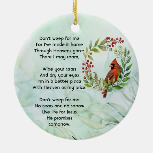 Christian Memorial keepsake Cardinal Bird Keramisch Ornament (Achterkant)