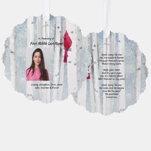 Christian Memorial Keepsake Cardinal Bird Ornament Kaart (Voorkant / Achterkant)