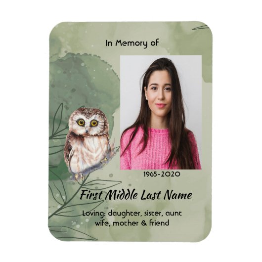 Christian Memorial Keepsake Cute Owl Bird Magneet (Verticaal)
