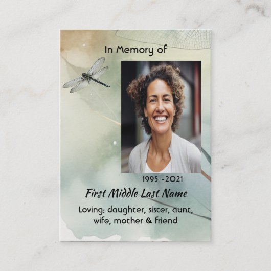 Christian Memorial Keepsake Dragonfly Business Visitekaartje (Voorkant)