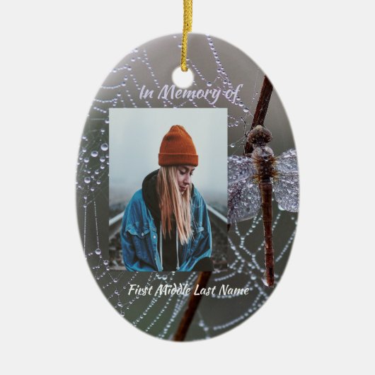 Christian Memorial Keepsake Dragonfly Dewdrops Keramisch Ornament (Voorkant)