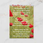 Christian Memorial Keepsake Field of Red Poppy Contactkaartje (Achterkant)