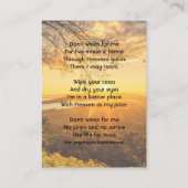 Christian Memorial Keepsake Golden Sunrise  Visitekaartje (Achterkant)