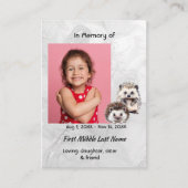 Christian Memorial Keepsake Hedgehog Children   Visitekaartje (Voorkant)
