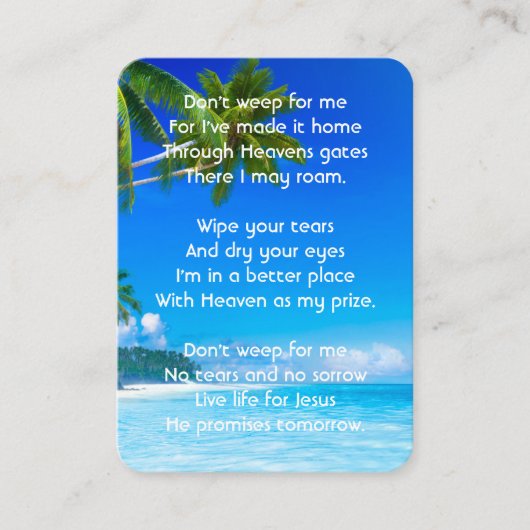 Christian Memorial Keepsake Tropical Beach Exotic Visitekaartje (Voorkant)