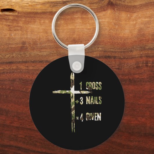 Christian One Cross Plus Three Nails Equals Forgiv Sleutelhanger (Voorkant)