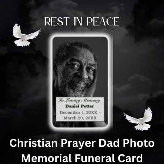 Christian Prayer Papa Photo Memorial Funeral Card