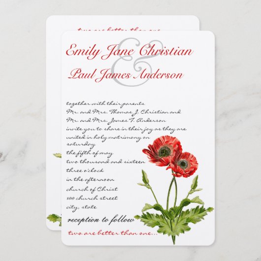 Christian Red Poppy Floral Wedding Invitations (Devant / Derrière)