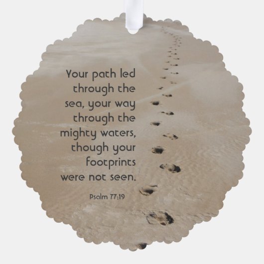 Christian Scripture Keepsake Footprints in Sand Ornament Kaart (Achterkant)