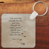 Christian Scripture Keepsake Footprints in Sand Sleutelhanger (Achterkant)