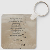 Christian Scripture Keepsake Footprints in Sand Sleutelhanger (Achterkant)