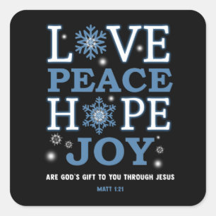 Christian Sticker (Carré) - Love Peace Hope Joy
