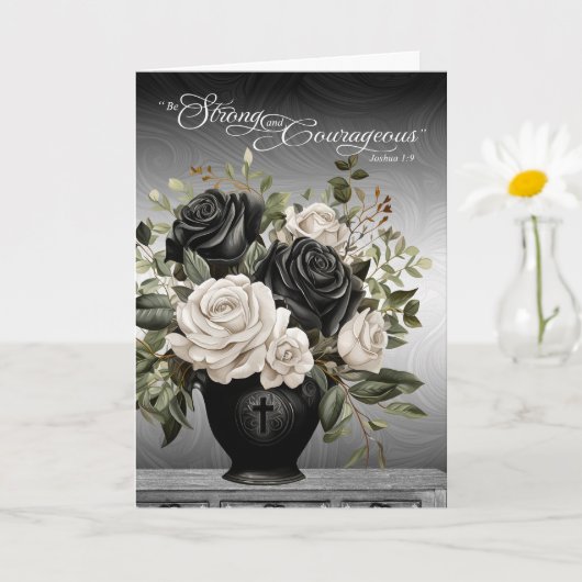 Christian Sympathy Black and White Roses Scripture Kaart (Kleine Plant)