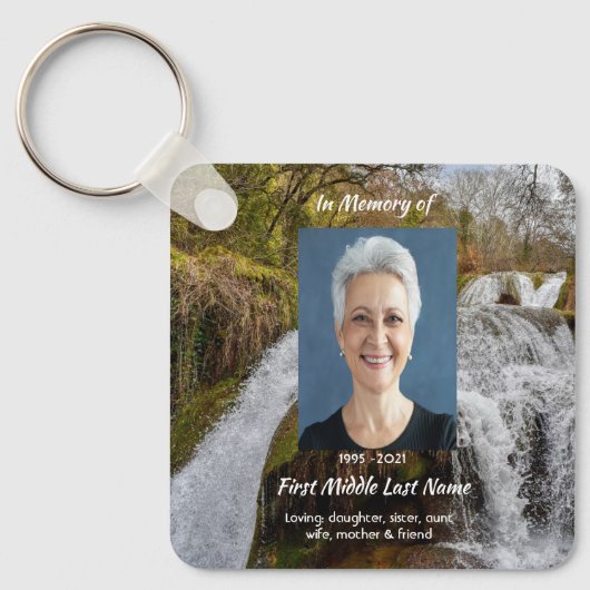 Christian Waterfall Landscape Memorial Keepsake Sleutelhanger (Voorkant)