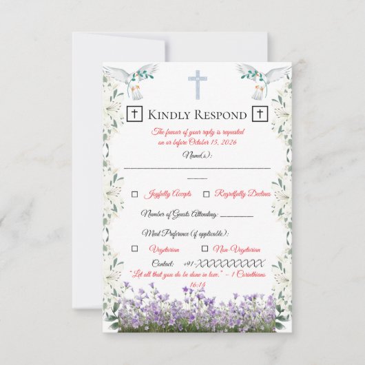 Christian Wedding RSVP Card with Cross (Devant)