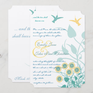 Christian Yellow & Teal Invitation Hummingbirds