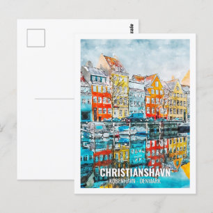 Christianshavn Kobenhavn Travel Place Waterverf Briefkaart