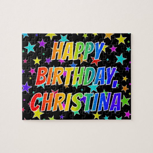 "CHRISTINA" voornaam, geun "HAPPY BIRTHDAY" Legpuzzel (Horizontaal)