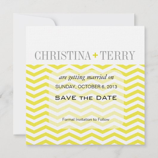 Christina's Chic Chevron bewaart de datum | geel Save The Date (Achterkant)