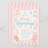 Christmas 4th Birthday Party Coquette Bow Birthday Kaart (Voorkant / Achterkant)