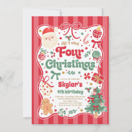 Christmas 4th Birthday Party Coquette Bow Birthday Kaart