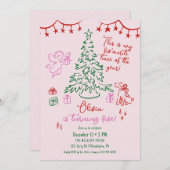 Christmas 5th birthday whimsical tree aankondiging (Voorkant / Achterkant)