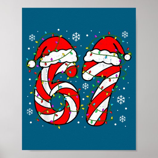 Christmas 67 Candy Cane Six Seven Meme Lights Sant Poster (Voorkant)