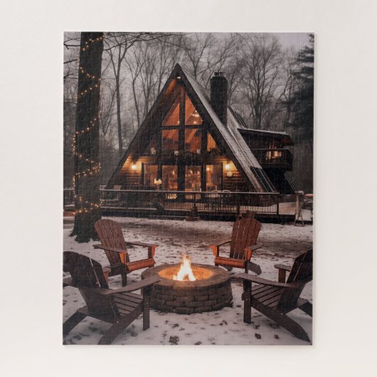 CHRISTMAS A-FRAME CABINE HOUSE JIGSAW PUZZLE (Vertical)