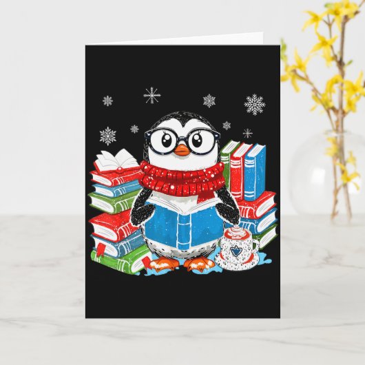 Christmas A Penguin Reading Book Snowflake Cocoa H Kaart (Gele Bloem)