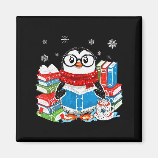 Christmas A Penguin Reading Book Snowflake Cocoa H Magneet (Voorkant)