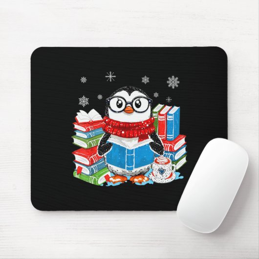 Christmas A Penguin Reading Book Snowflake Cocoa H Muismat (Met muis)