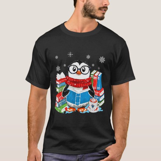 Christmas A Penguin Reading Book Snowflake Cocoa H T-shirt (Voorkant)