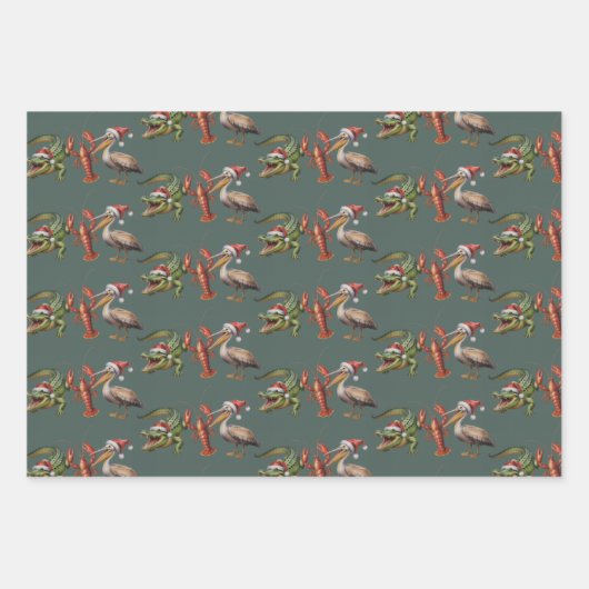 Christmas Alligator Pelican Crawfish Goose Animal Inpakpapier Vel (Voorkant)