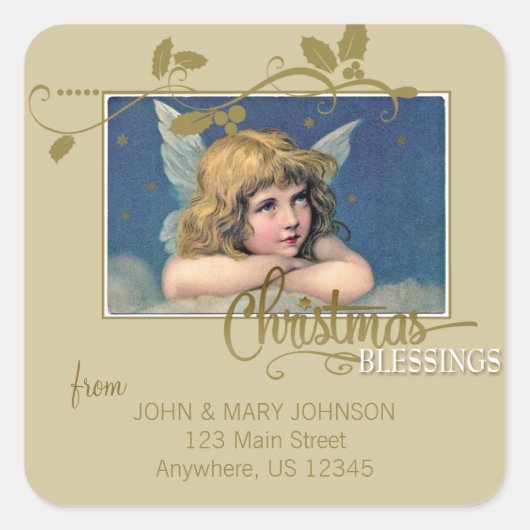 Christmas Angel Blessings Adreslabel Vierkante Sticker (Voorkant)
