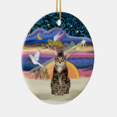 Christmas Angel - Bruine Tabby Tijgerkat Keramisch Ornament (Rechts)