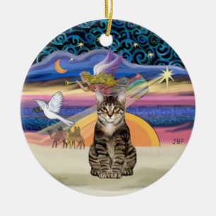 Christmas Angel - Bruine Tabby Tijgerkat Keramisch Ornament