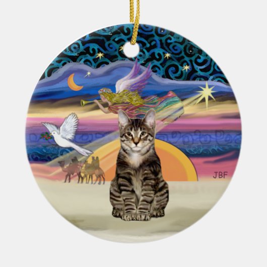 Christmas Angel - Bruine Tabby Tijgerkat Keramisch Ornament (Voorkant)