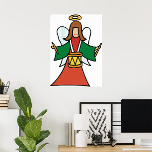 Christmas Angel Drummer Holiday Music Design Poster
