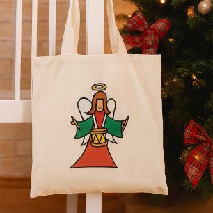 Christmas Angel Drummer Holiday Music Design Tote Bag
