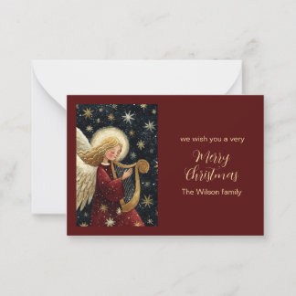 Christmas Angel Harp Starry Night Holiday Card Notitiekaartje