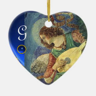 CHRISTMAS ANGEL MAAK MUZIEK Heart GemMonogram Keramisch Ornament