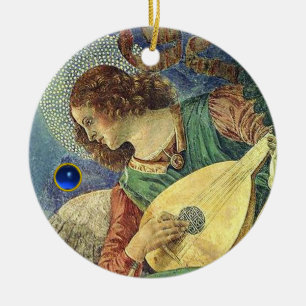 CHRISTMAS ANGEL MAAKT MUZIEK Blue Gem Stone Keramisch Ornament