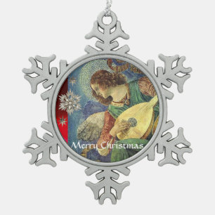 CHRISTMAS ANGEL MAAKT MUZIEK MET DIAMOND STARS TIN SNEEUWVLOK ORNAMENT