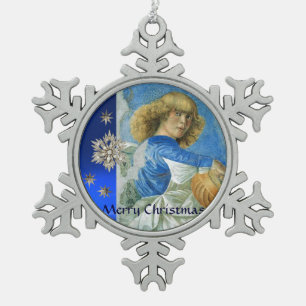 CHRISTMAS ANGEL MAAKT MUZIEK MET DIAMOND STARS TIN SNEEUWVLOK ORNAMENT