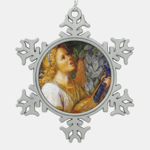 CHRISTMAS ANGEL MAKING MUSIC blue green turquoise Tin Sneeuwvlok Ornament