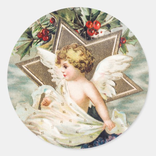 CHRISTMAS ANGEL MET HOLLY ROUND Sticker (Voorkant)
