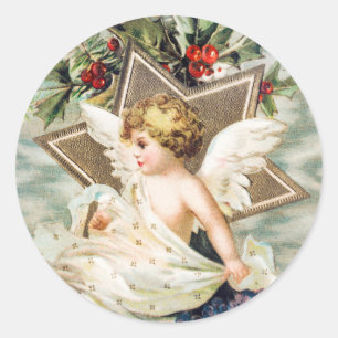 CHRISTMAS ANGEL MET HOLLY ROUND Sticker