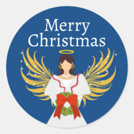 Christmas Angel Moderne kransvleugels Halo Blauw Ronde Sticker